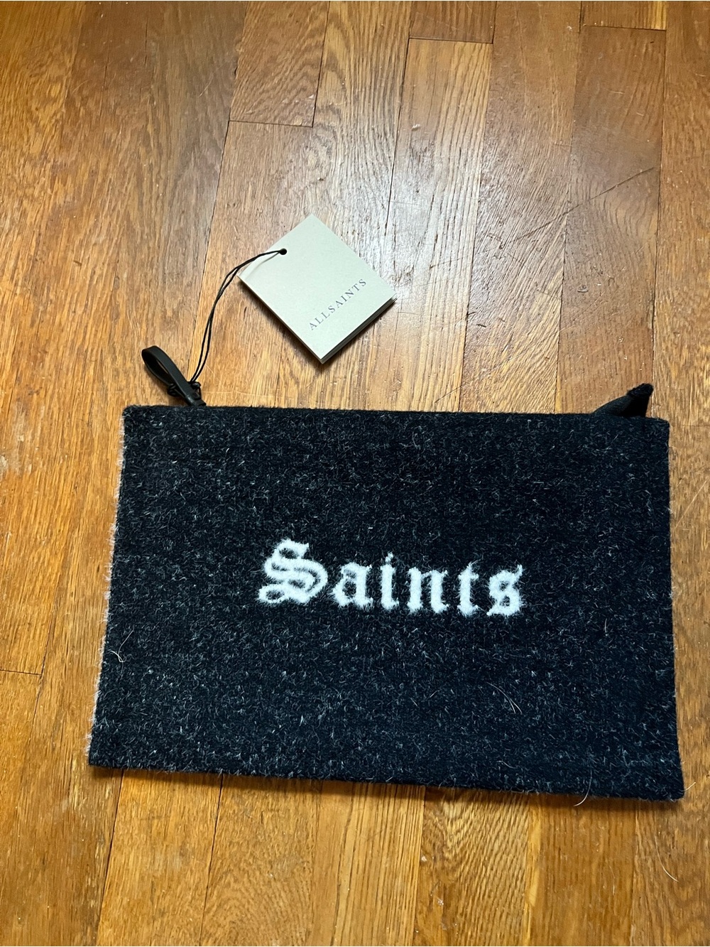 All Saints Black Wool 'Saints' Zip Pouch
